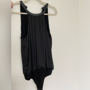 Express Black Sleeveless Bodysuit with Faux Leather Neck